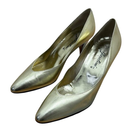 Women’s Vintage Jarolini heels gold leather 1960s size 7r made in Italy - Picture 1 of 6